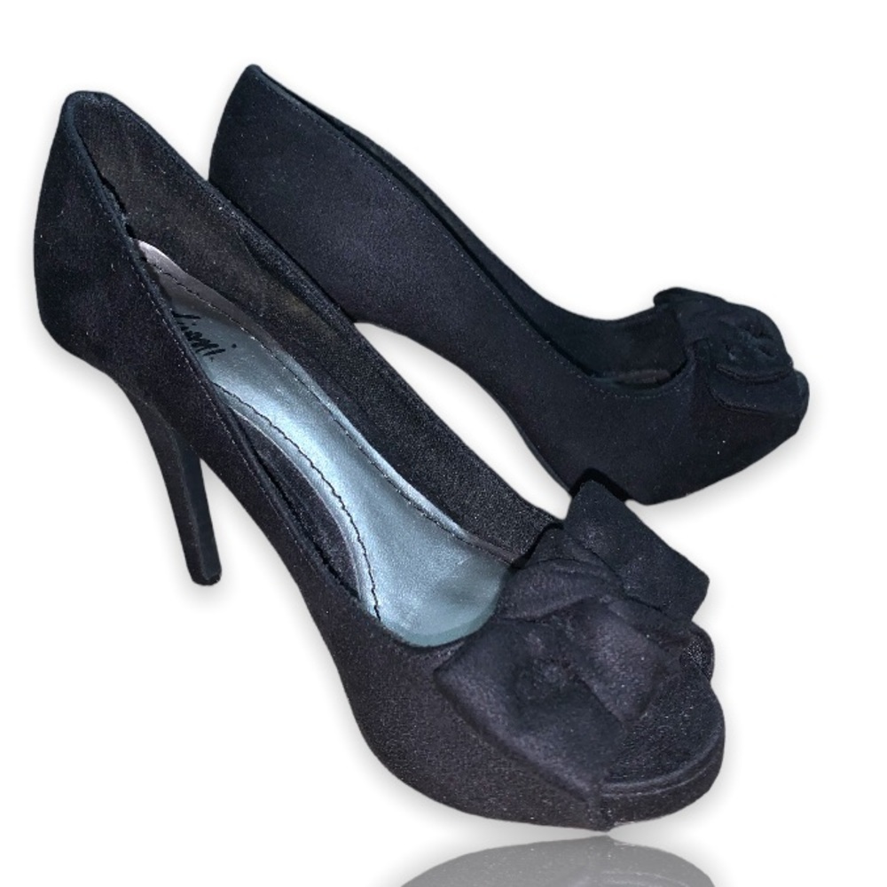 FIONI Clothing Black Peep-Toe Bow High Heels